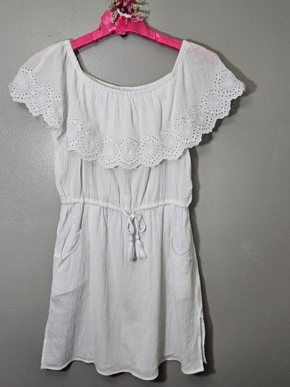 Talbots White Eyelet Ruffle 100% Cotton Sundress Scoop Neck M CottageCore